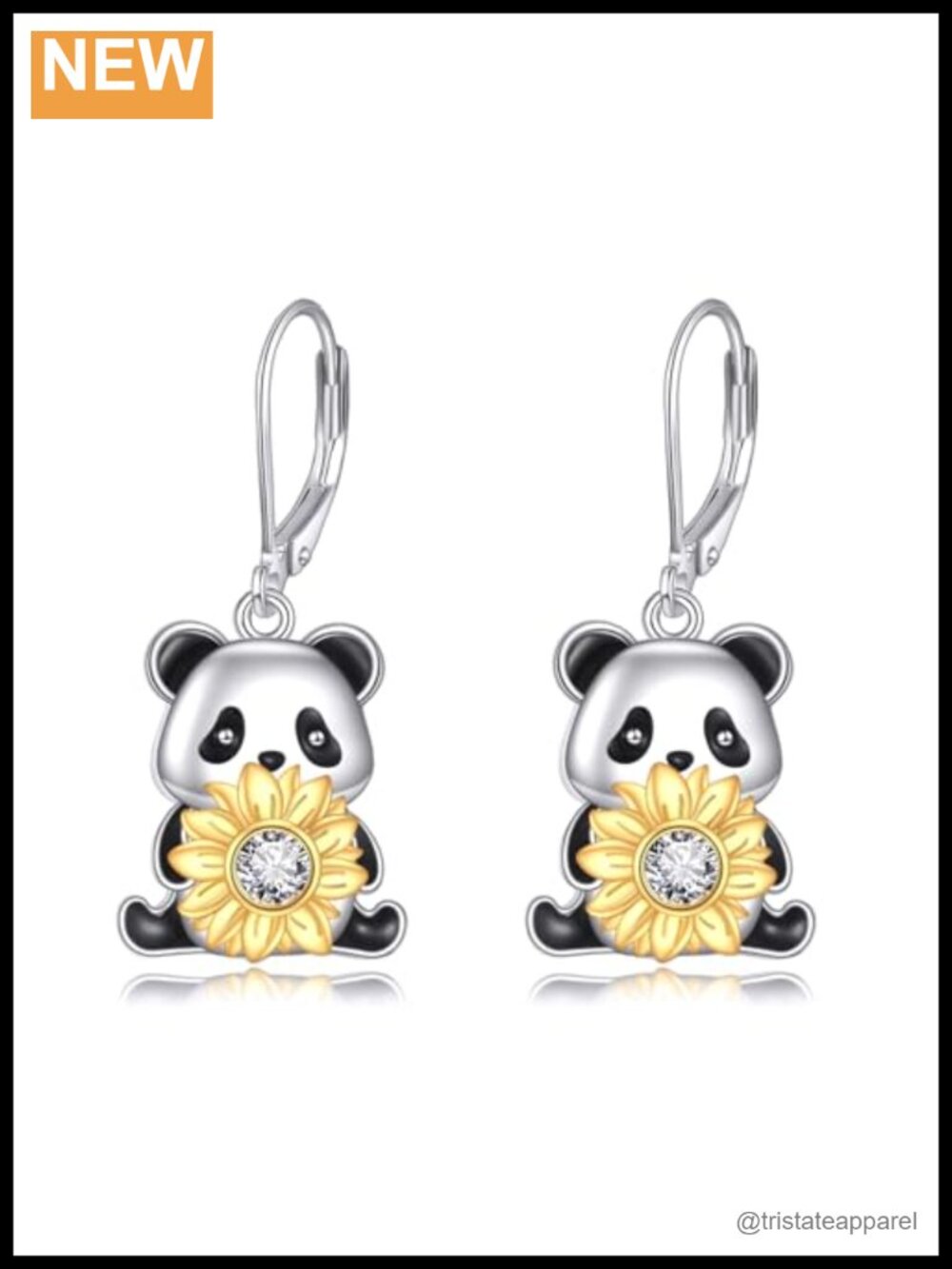 Panda Leverback Sunflower Dangle Drop Earrings 925 Sterling Silver